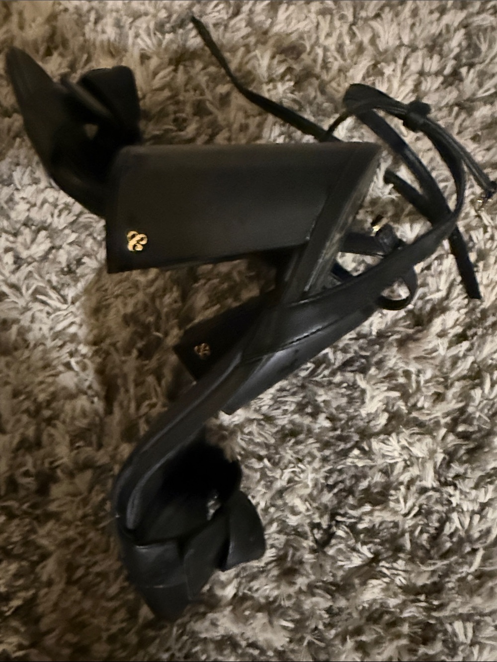 Sam & Libby Black Strappy Block Heel Sandals with Ankle Wrap